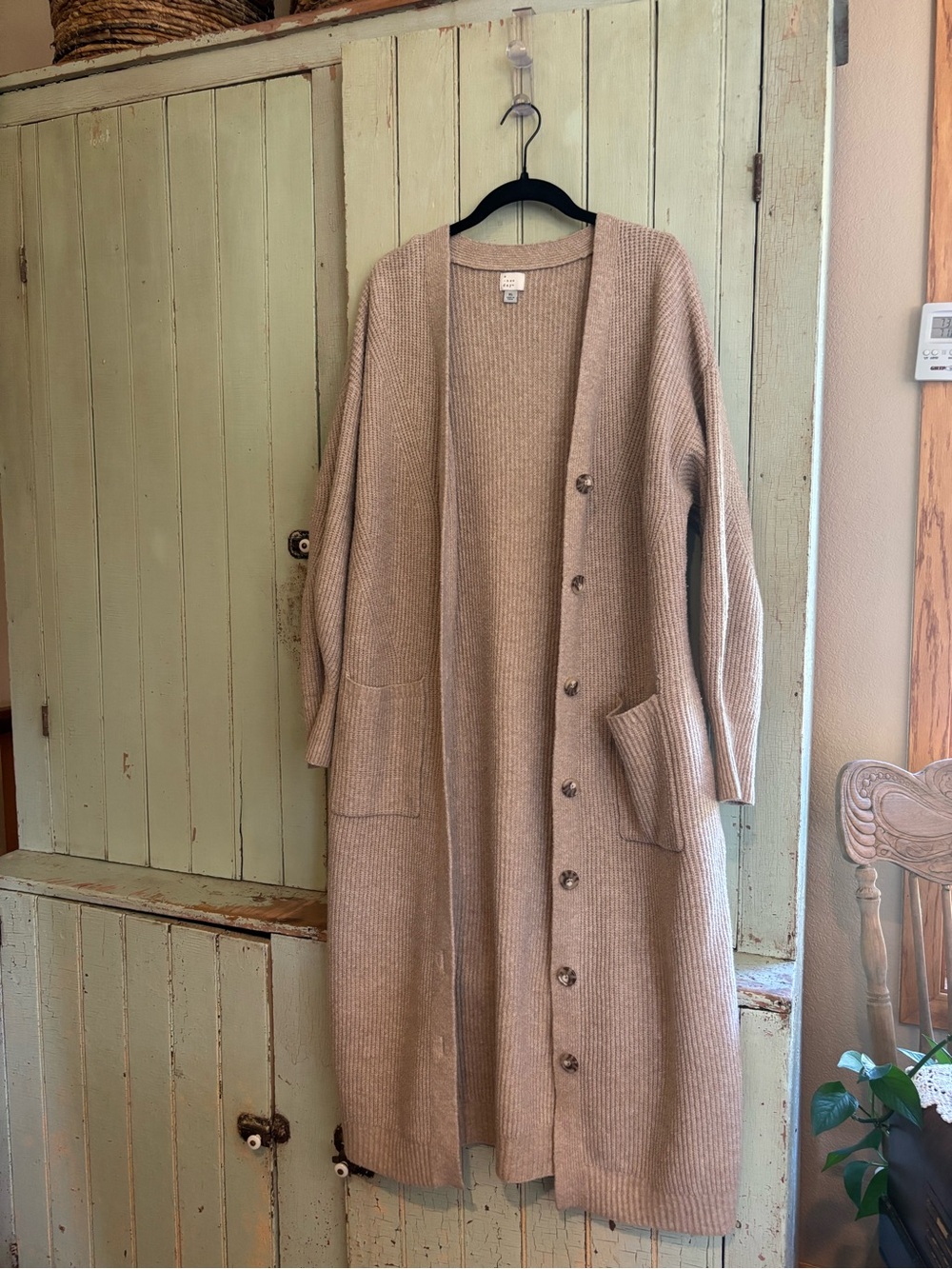 a new day Ribbed Long Button-Front Cardigan in Tan